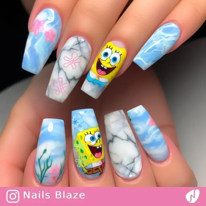 Spongebob Sky Flower Nails| Cartoon - NB775